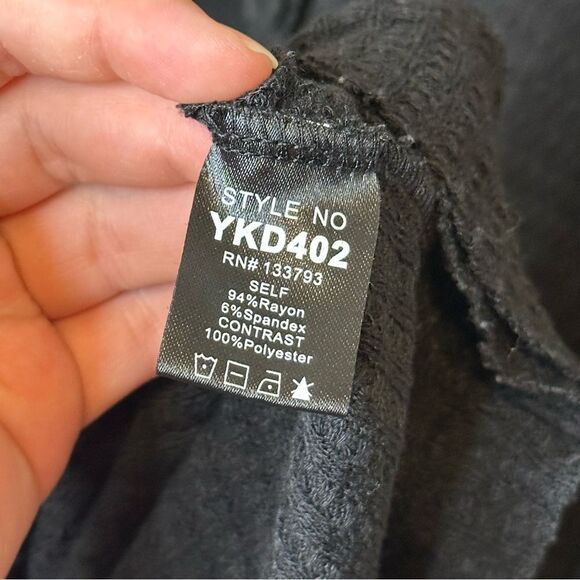 POL Black Waffle Knit Mixed Media Short Sleeve Oversized Dress Sz M Western Boho - Picture 8 of 9